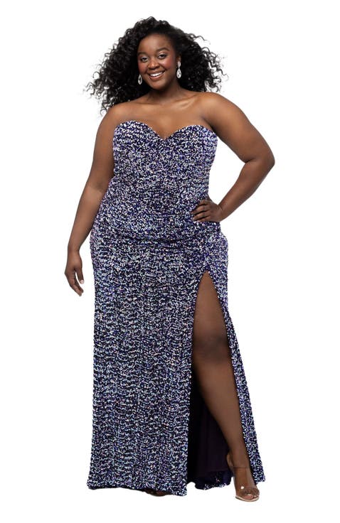 Multi Sequin Velvet Fitted Prom Dress