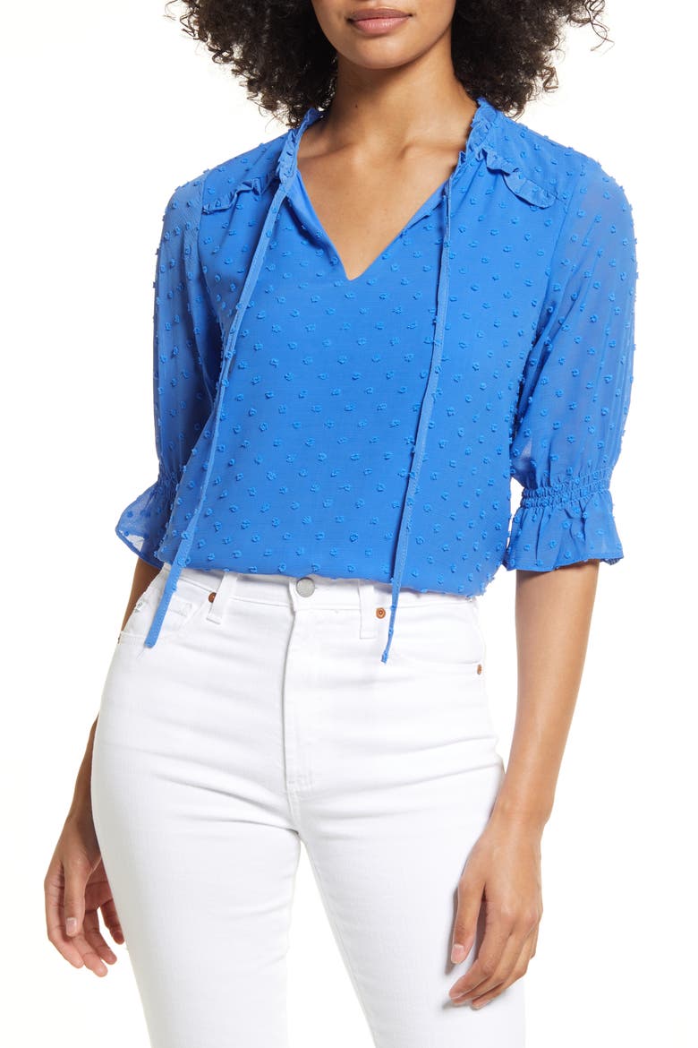 Clip Dot Tie Front Top, Main, color, BLUE