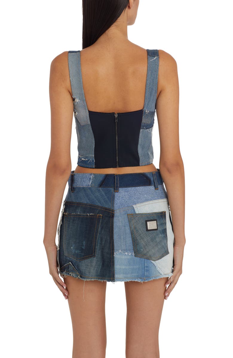 Dolce&Gabbana Denim Patchwork Bustier Top, Alternate, color, 