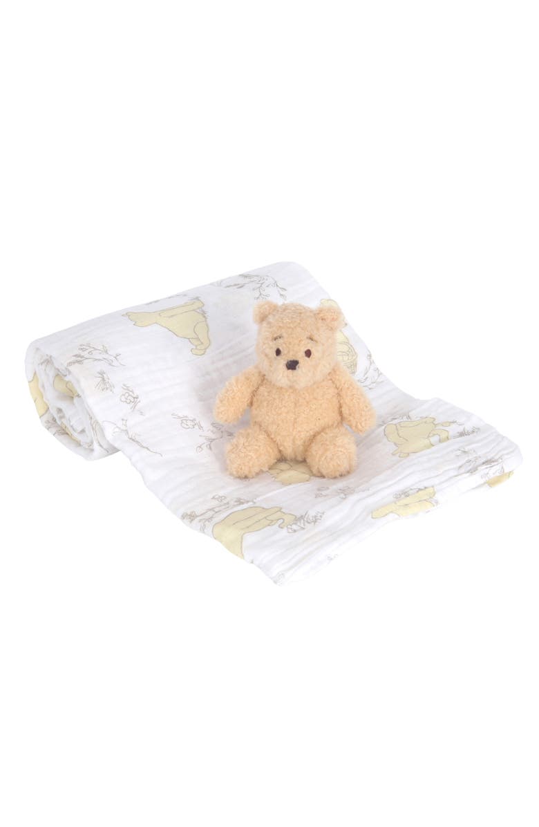 Lambs & Ivy Disney Baby Winnie the Pooh Swaddle Blanket & Plush Toy Gift Set, Main, color, White