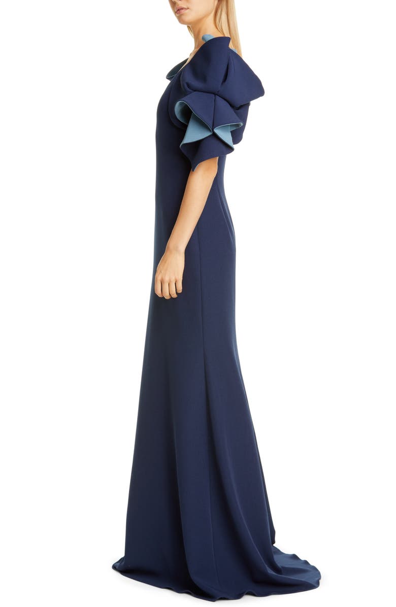 Badgley Mischka Collection Badgley Mischka Origami Sleeve Trumpet Gown, Alternate, color, 