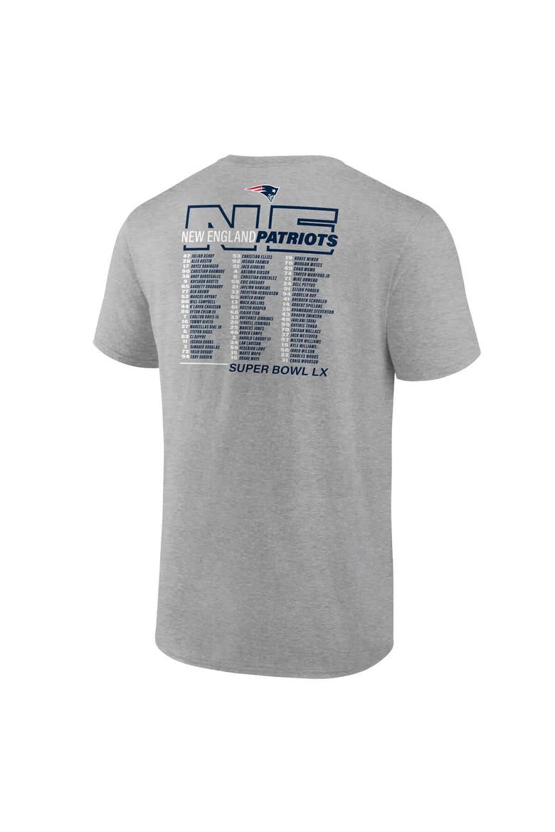 Men's Fanatics  Heather Gray New England Patriots Super Bowl LX Roster T-Shirt, Alternate, color, Heather Gray