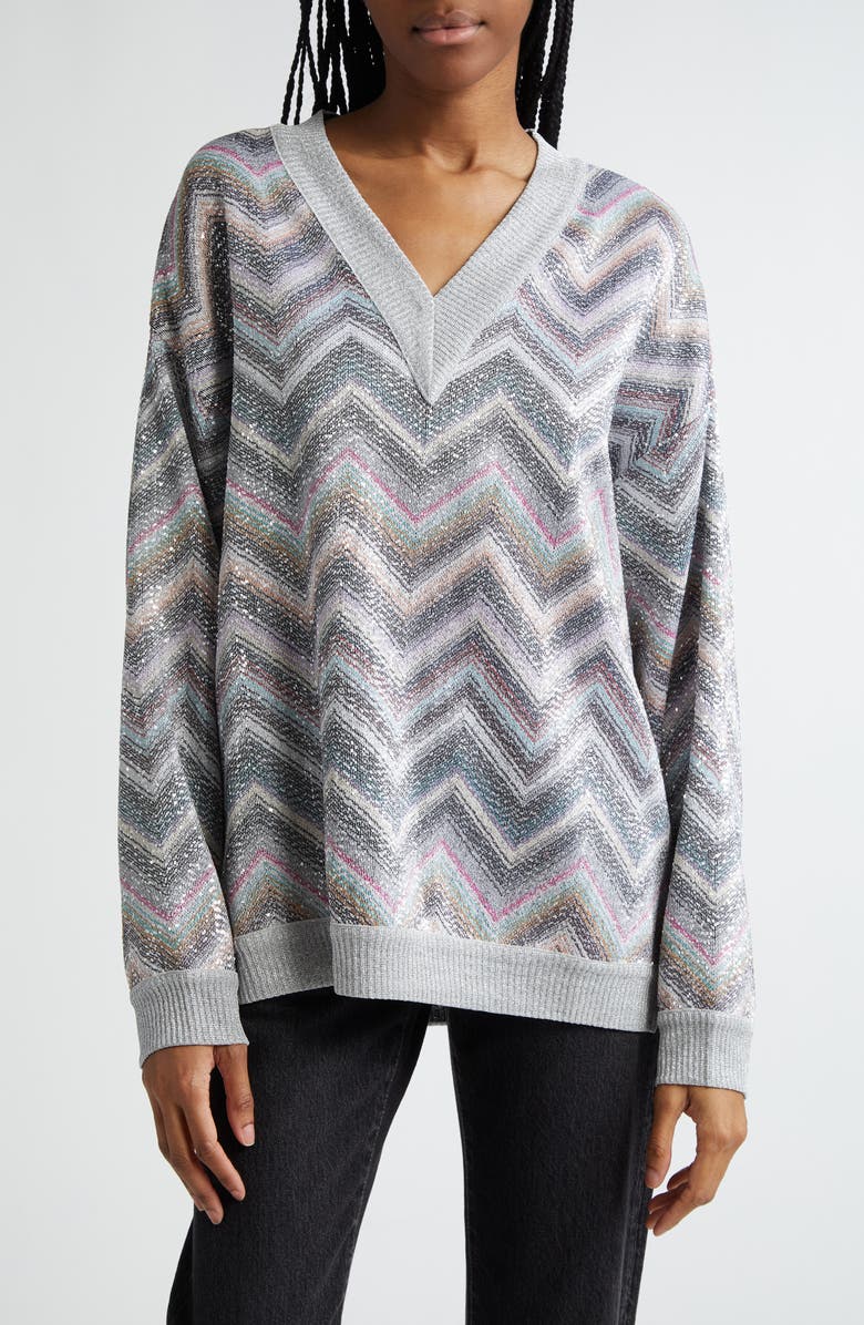 Missoni Sequin Chevron Stripe Sweater, Main, color, 