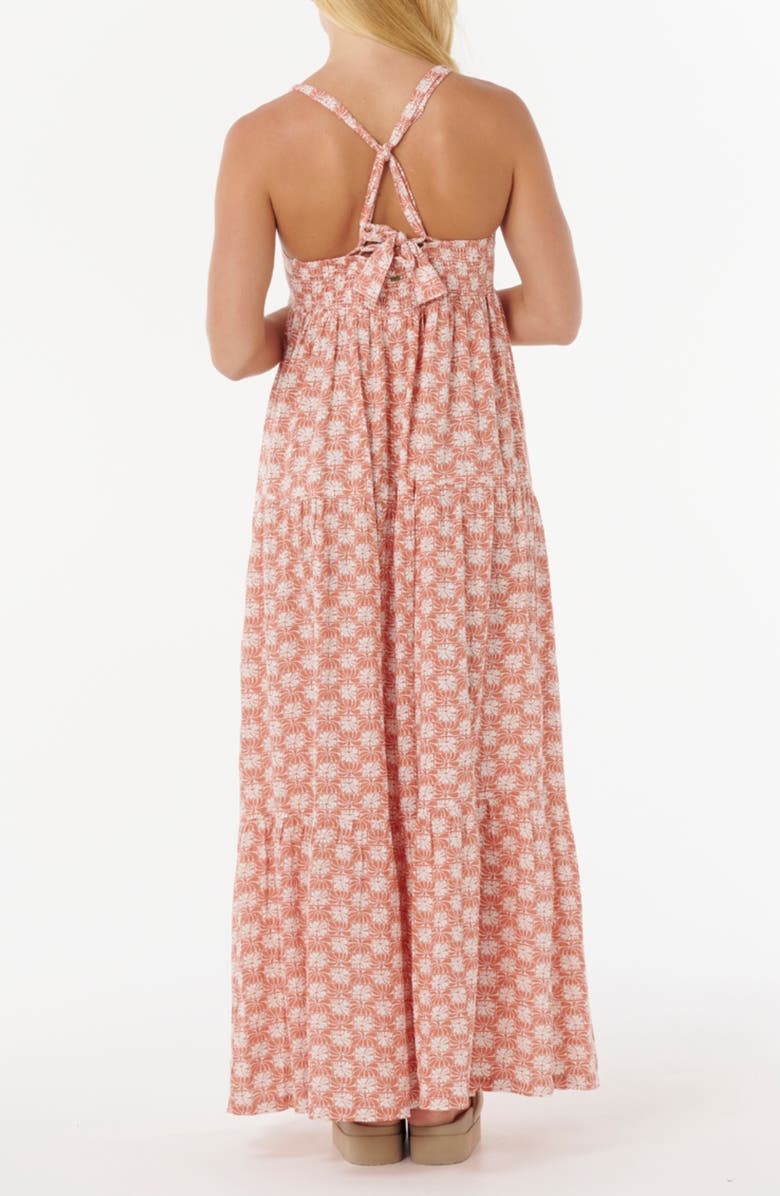 Rip Curl Print Knotted Sleeveless Tiered Maxi Sundress, Alternate, color, Brick