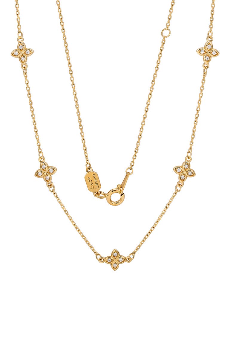 Cubic Zirconia Flower Station Necklace, Alternate, color, YELLOW