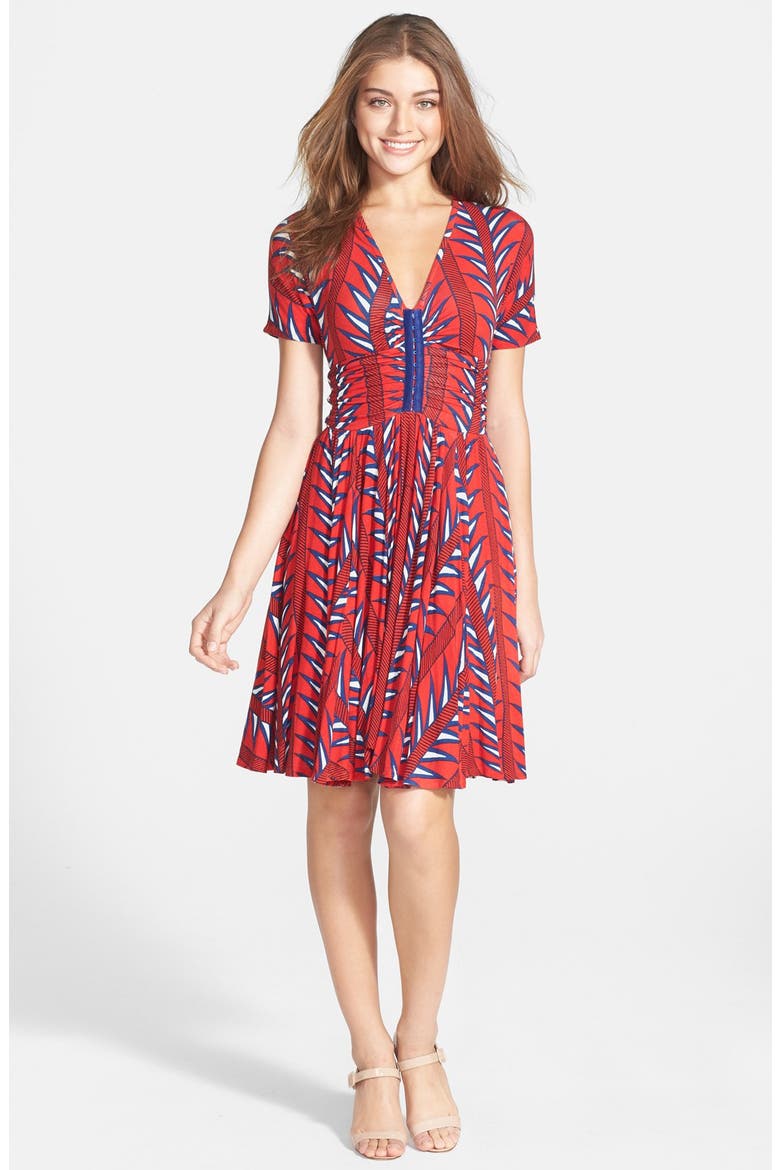 'Hannah' Print Jersey Fit & Flare Dress, Alternate, color, PALM ANGLES
