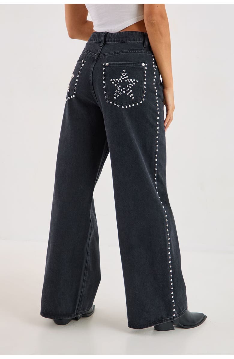NASTY GAL Star Studded Baggy Denim Jeans, Alternate, color, Washed Black