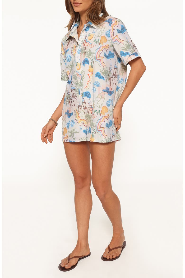 Calypso Button Front Romper, Alternate, color, WHITE MULTI