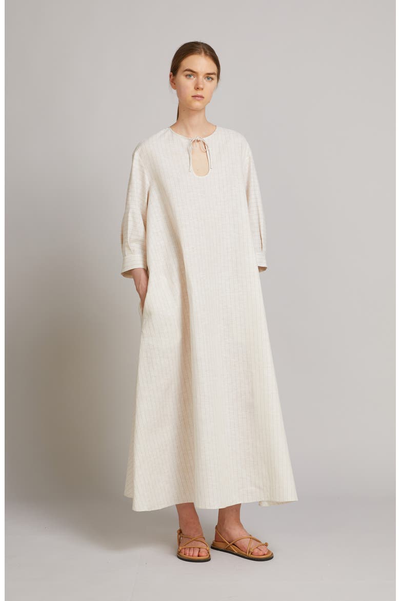 Memo Stripe Linen & Cotton Canvas A-Line Dress, Alternate, color, MILK