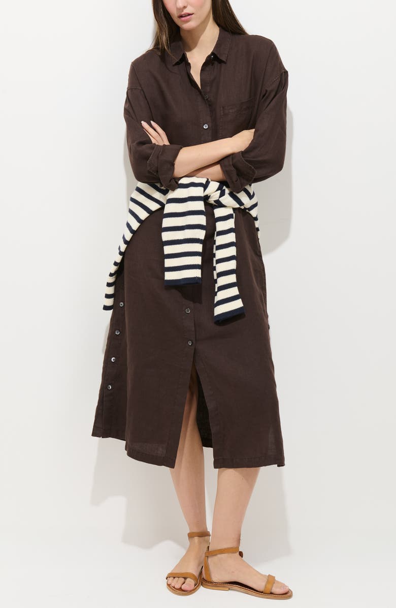 Alex Mill Kerry Linen Midi Shirtdress, Main, color, Dark Brown