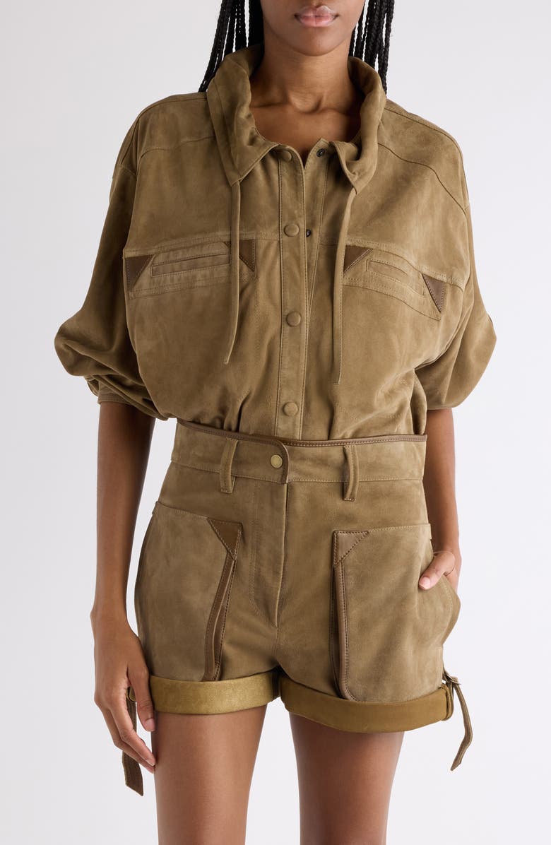 Isabel Marant Maldia Oversize Suede Snap Shirt, Main, color, Bronze
