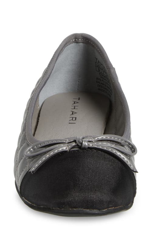T Tahari Chateau Cap Toe Quilted Flat In Gray/black