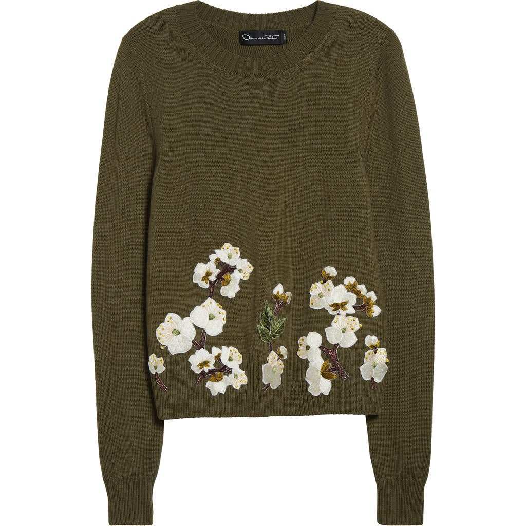 Oscar De La Renta Cherry Blossom Embroidered Wool Pullover