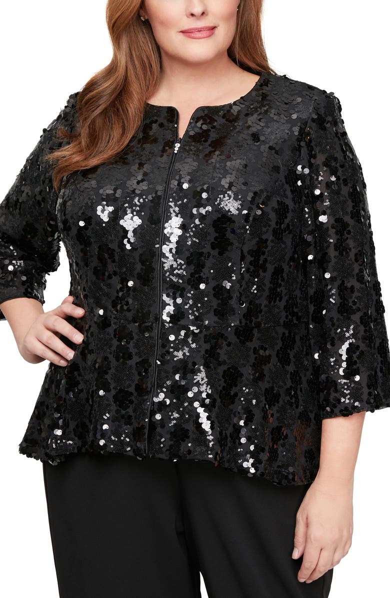 Alex Evenings Sequin Zip Jacket, Main, color, 