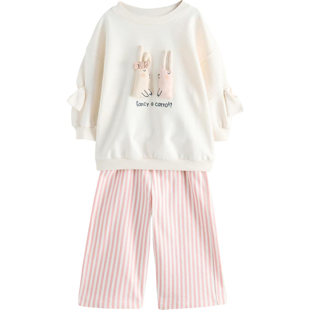 NEXT NEXT KIDS' BUNNY EMBELLISHED GRAPHIC SWEATSHIRT & STRIPE KNIT PANTS