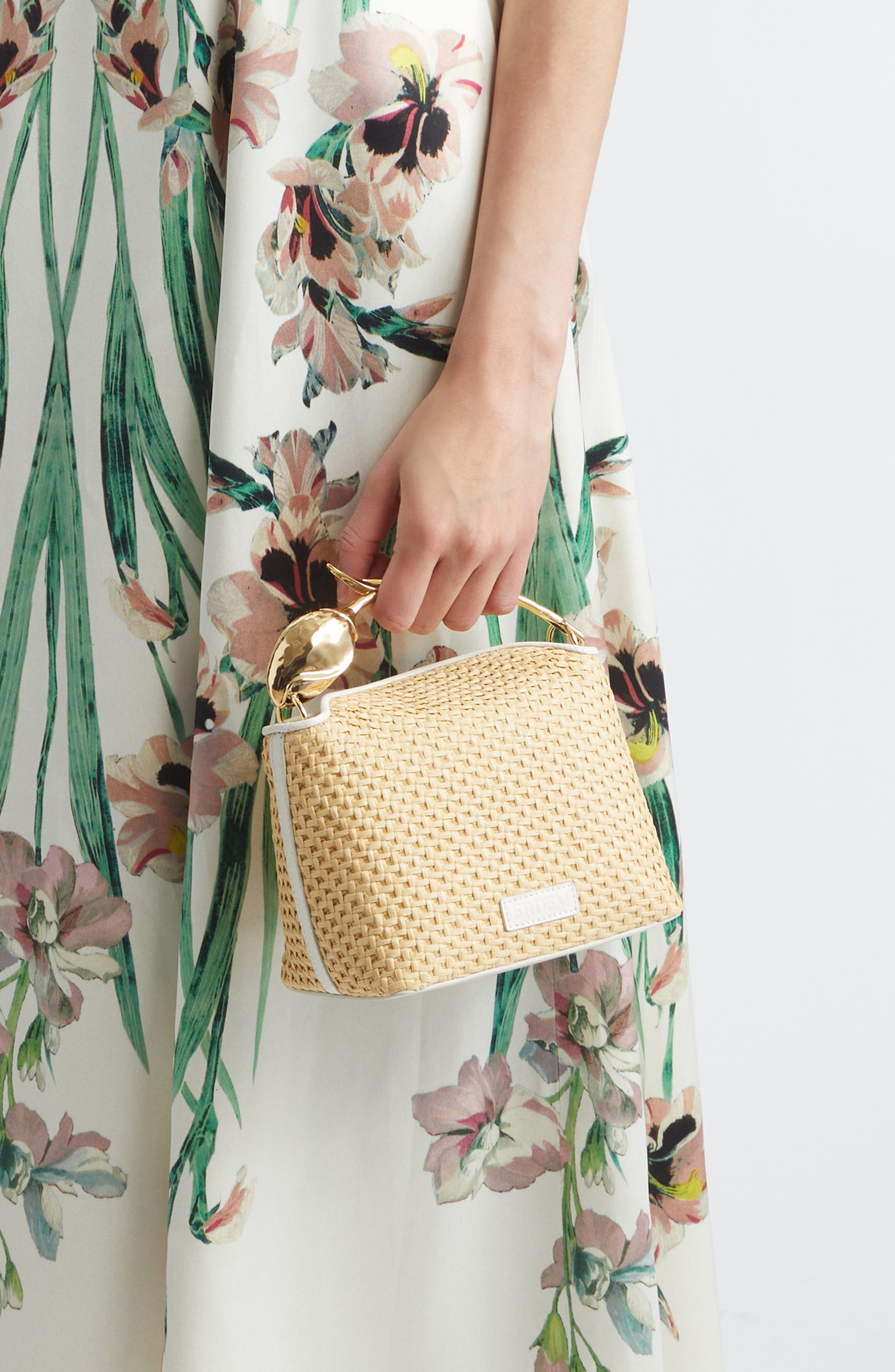 Erdem Mini Bloom Raffia Handbag, Alternate, color, Rose Ditsy Porcelain