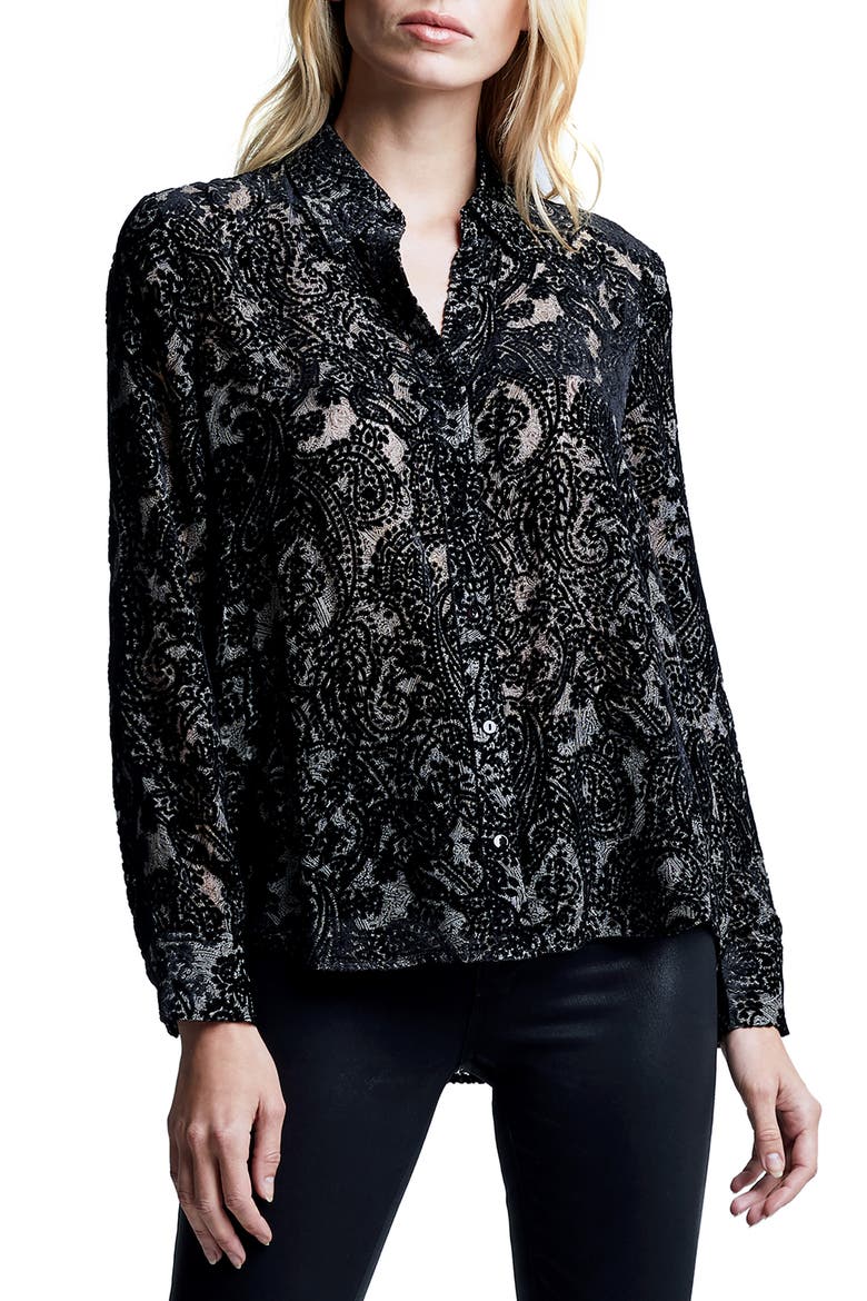 Hailie Long Sleeve Button-Up Shirt, Main, color, BLACK VELVET BURNOUT