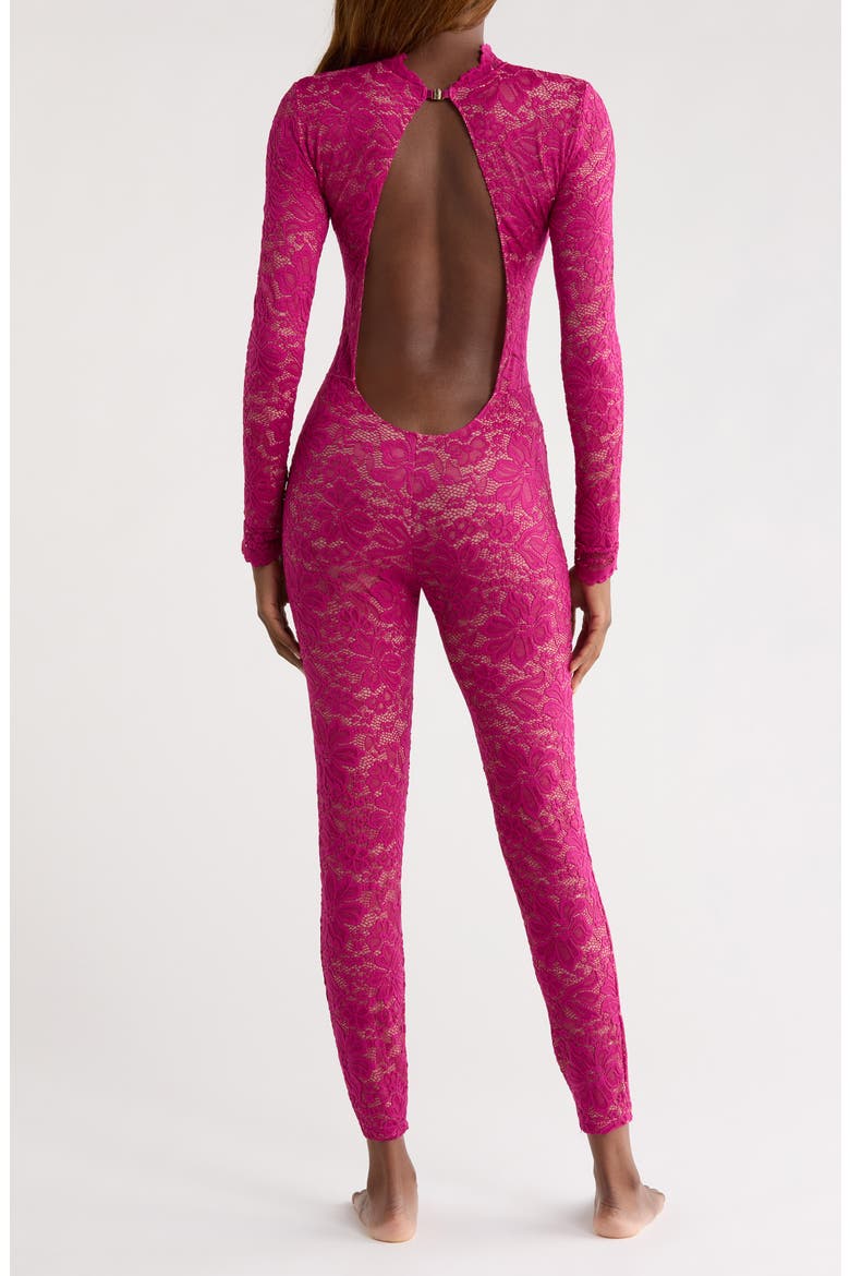 Lace Long Sleeve Catsuit, Alternate, color, BOYSENBERRY