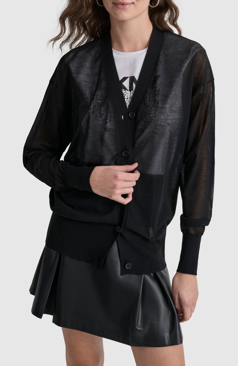 DKNY Relaxed Fit Sheer Cotton Blend Cardigan, Main, color, 
