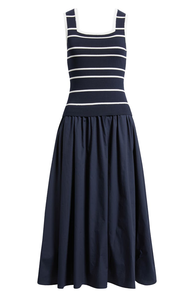 ZOE AND CLAIRE Mixed Media Sleeveless Midi Dress, Alternate, color, White/ Navy