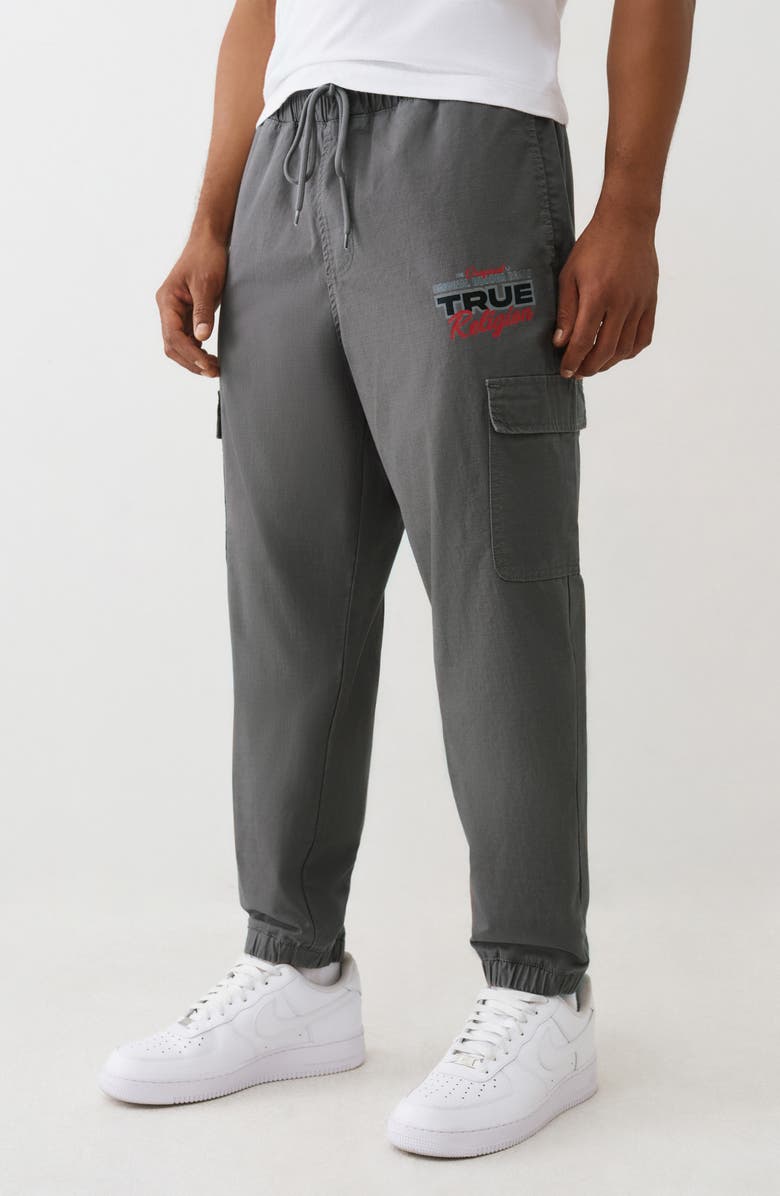 True Religion Cotton Ripstop Cargo Drawstring Joggers, Alternate, color, Granite Grey