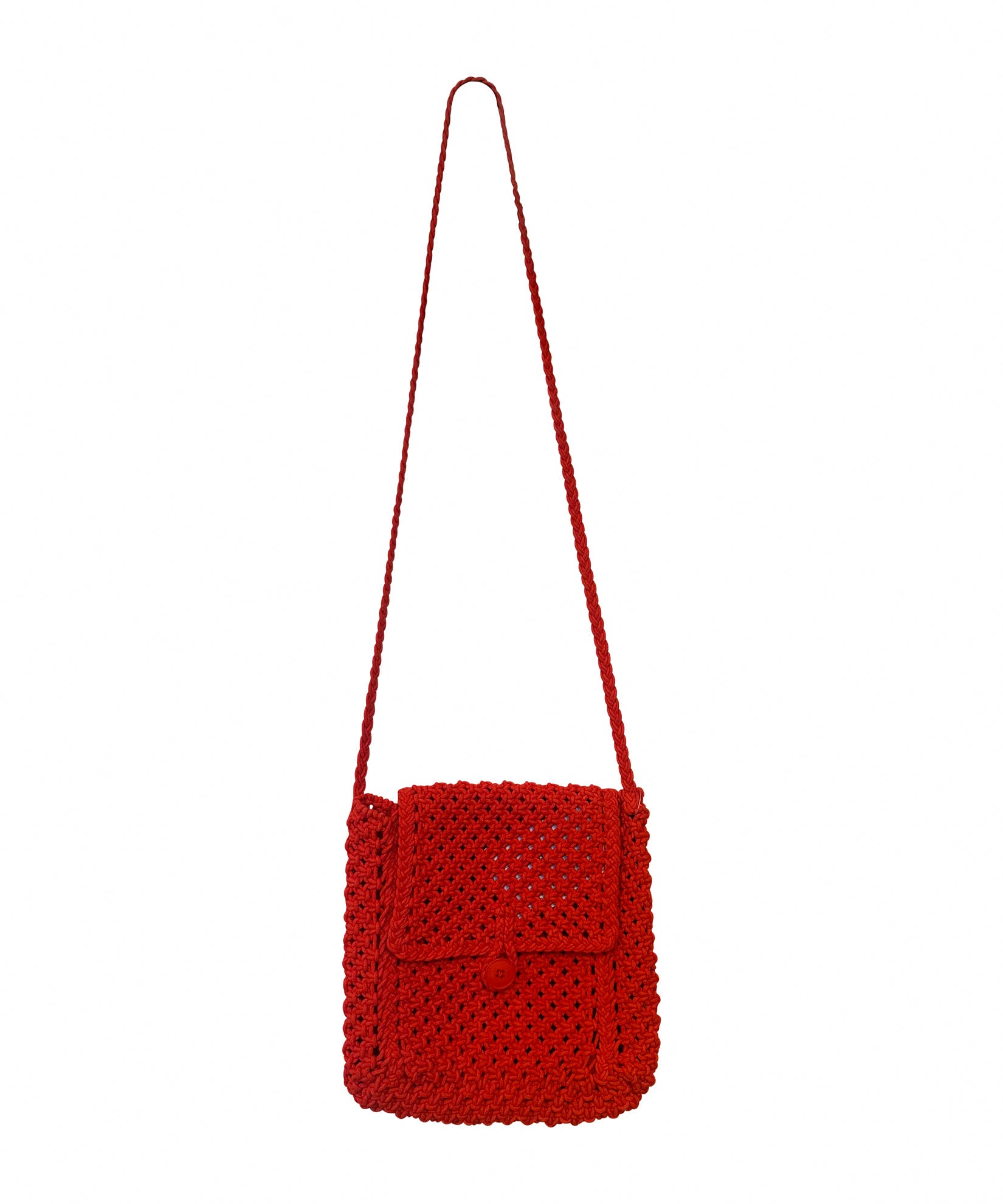 Faherty macrame crossbody w flap, Main, color, Poppy Red