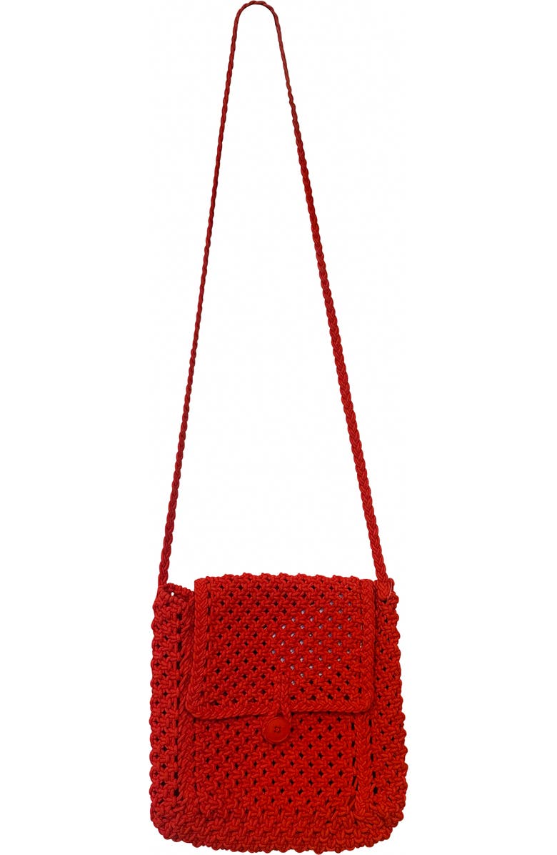 Faherty macrame crossbody w flap, Main, color, Poppy Red