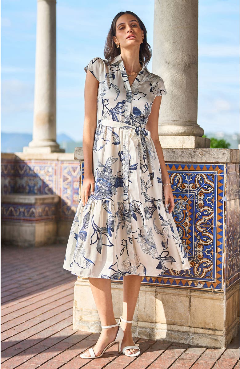 Yumi Abstract Floral Midi Shirt Dress, Alternate, color, Ivory