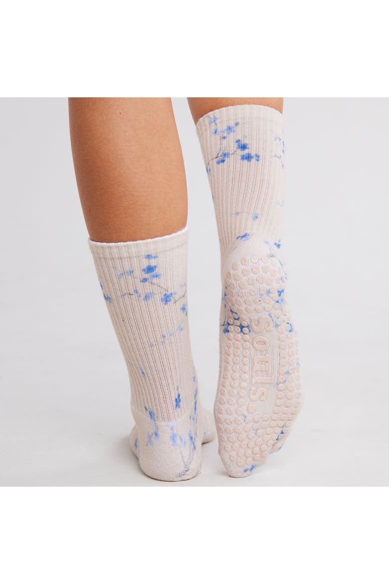 Blue Blossom Grip Socks, Alternate, color, Beige