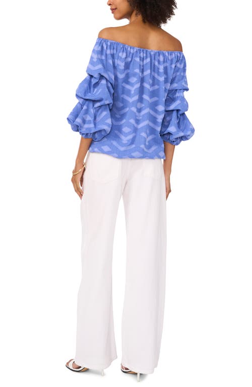 Vince Camuto Jacquard Off The Shoulder Bubble Sleeve Top In Serene Sky