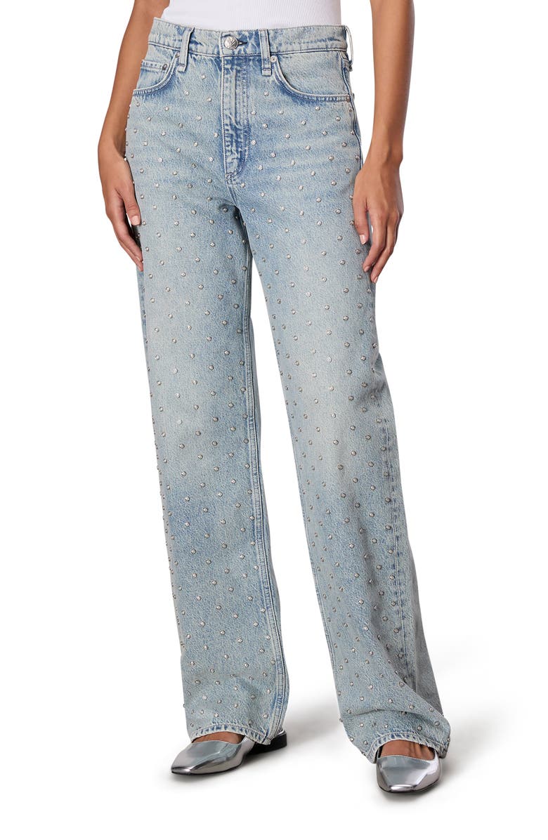 rag & bone Shea Studded High Waist Straight Jeans, Main, color, Desipearl