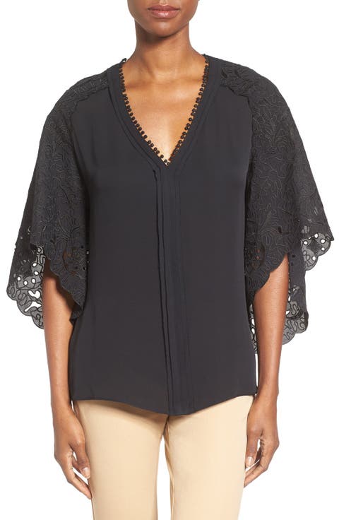 Kobi Halperin 'Marielle' Eyelet Embroidered Silk Butterfly Sleeve Blouse
