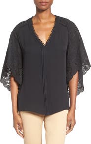KOBI HALPERIN Kobi Halperin 'Marielle' Eyelet Embroidered Silk Butterfly Sleeve Blouse