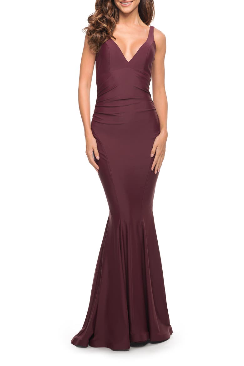 Simple Jersey Gown with Flattering Ruching, Main, color, Dark Wine