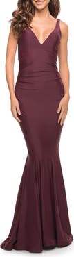 La Femme Simple Jersey Gown with Flattering Ruching