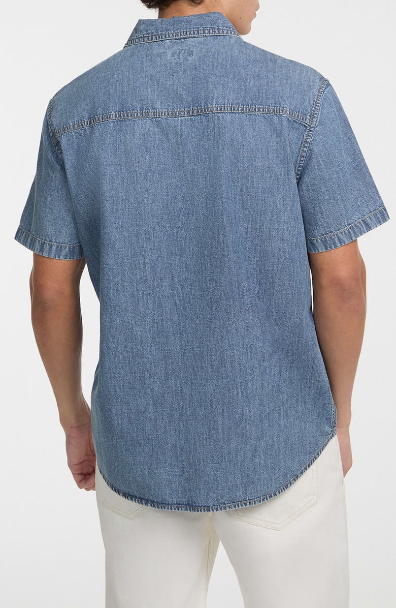 GUESS JEANS Short Sleeve Cotton Denim Button-Up Shirt, Alternate, color, Medium Wash