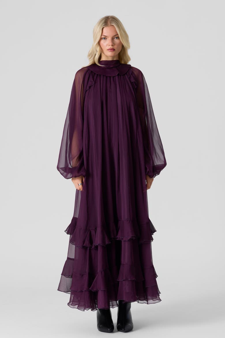 Silk Chiffon Maxi Dress, Alternate, color, Plum Noir