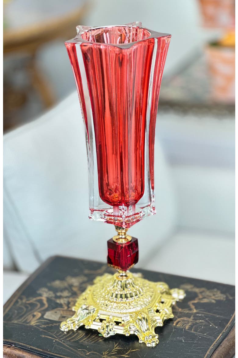 Stately Fluted Pedestal Vase, Alternate, color, Ruby