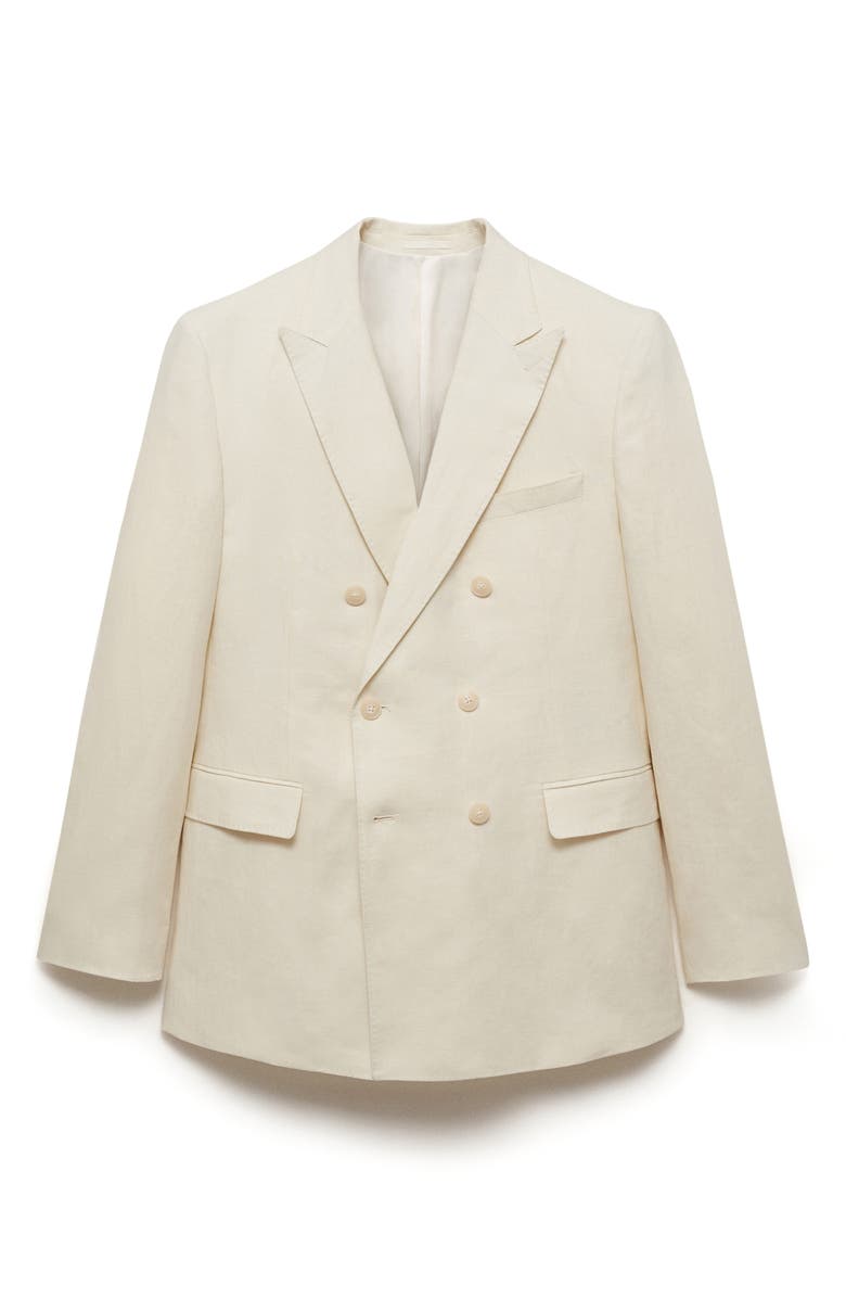 MANGO Slim Fit Double Breasted Linen Suit Jacket, Alternate, color, Ivory White