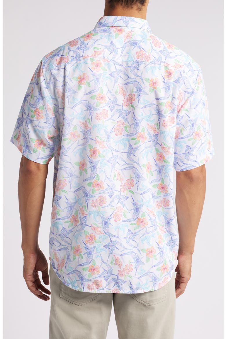 Coconut Point Marlin Mania Floral IslandZone® Short Sleeve Performance Button-Up Shirt, Alternate, color, WHITE