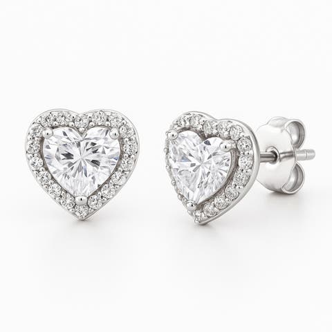 Sterling Silver Halo Heart Earrings