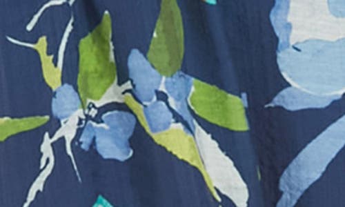London Times Floral Cap Sleeve Empire Waist Chiffon Maxi Dress In Navy Denim