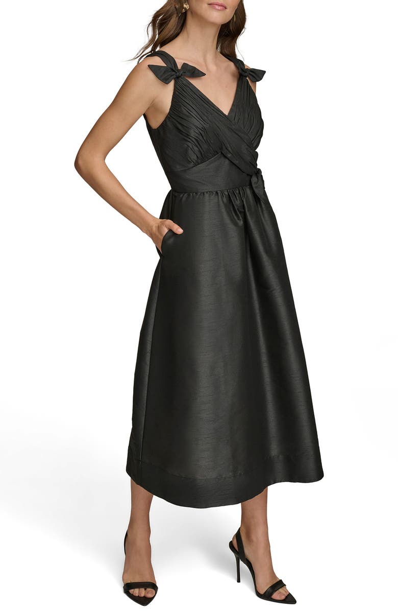Donna Karan New York Bow Fit & Flare Midi Cocktail Dress, Alternate, color, Black