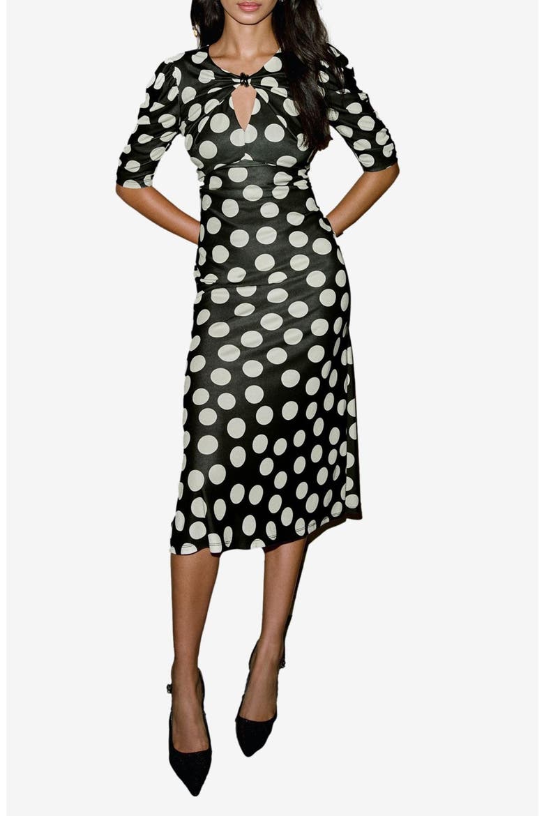 Spot Keyhole Midi Dress, Main, color, MONOCHROME