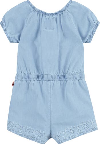 Puff Sleeve Denim Romper
