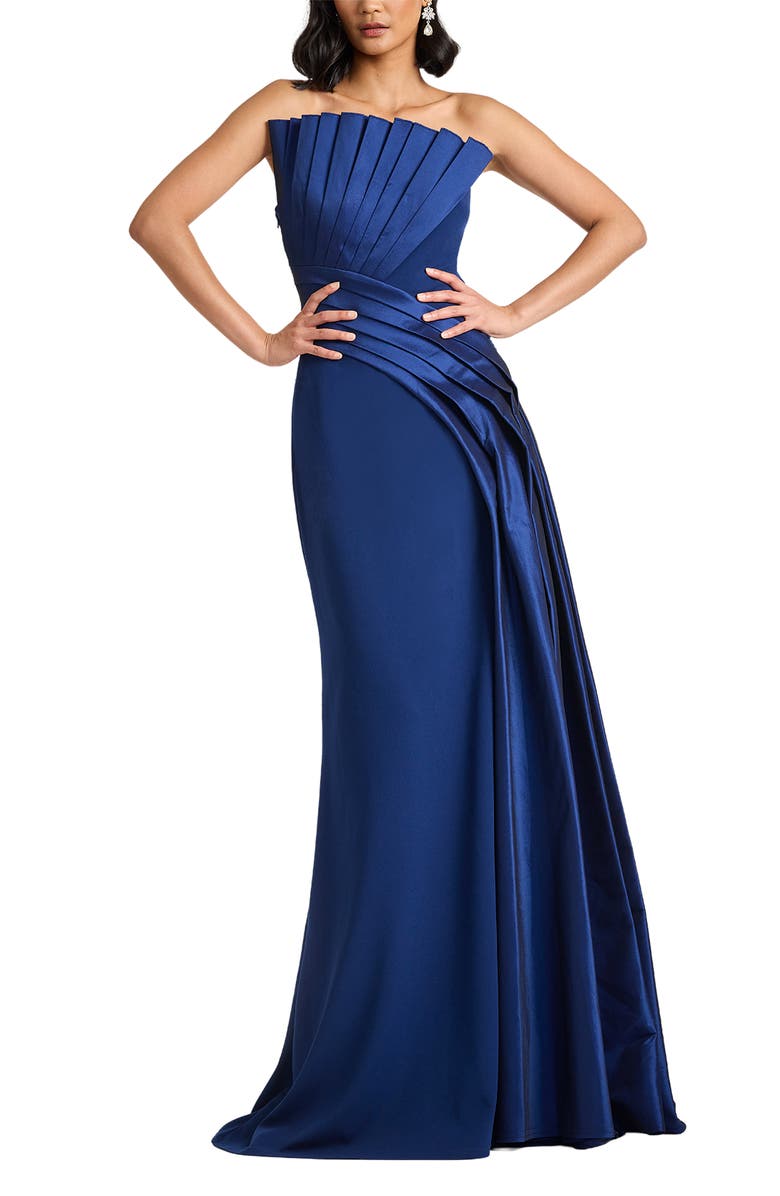 Tadashi Shoji Pleat Detail Strapless Gown, Alternate, color, Navy