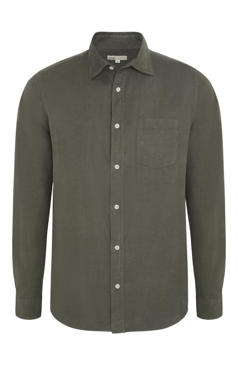 Onia Micro Cord Long Sleeve Button Down, Alternate, color, Dark Sage