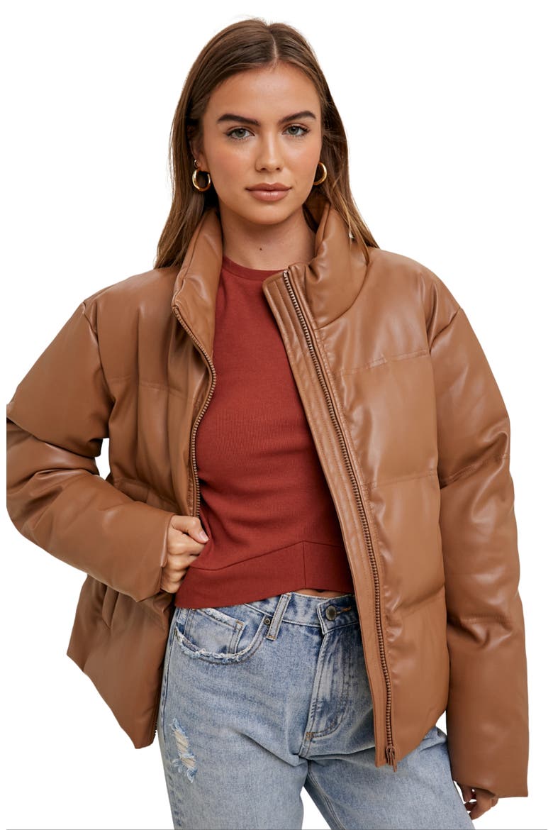 Faux Leather Puffer Jacket, Alternate, color, MOCHA