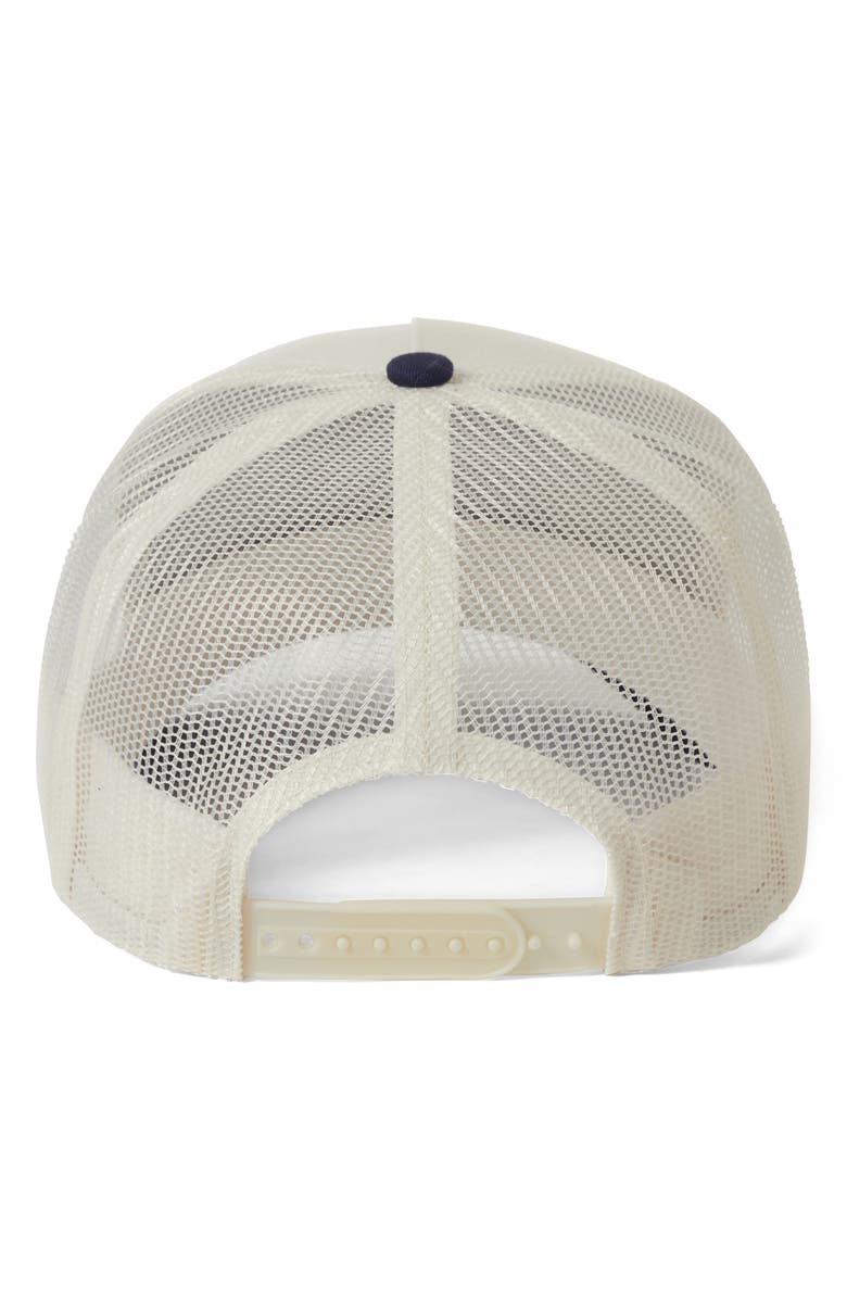 Brixton Hubal Netplus<sup>®</sup> Embroidered Logo Patch Snapback Trucker Hat, Alternate, color, Off White/ Midnight Blue
