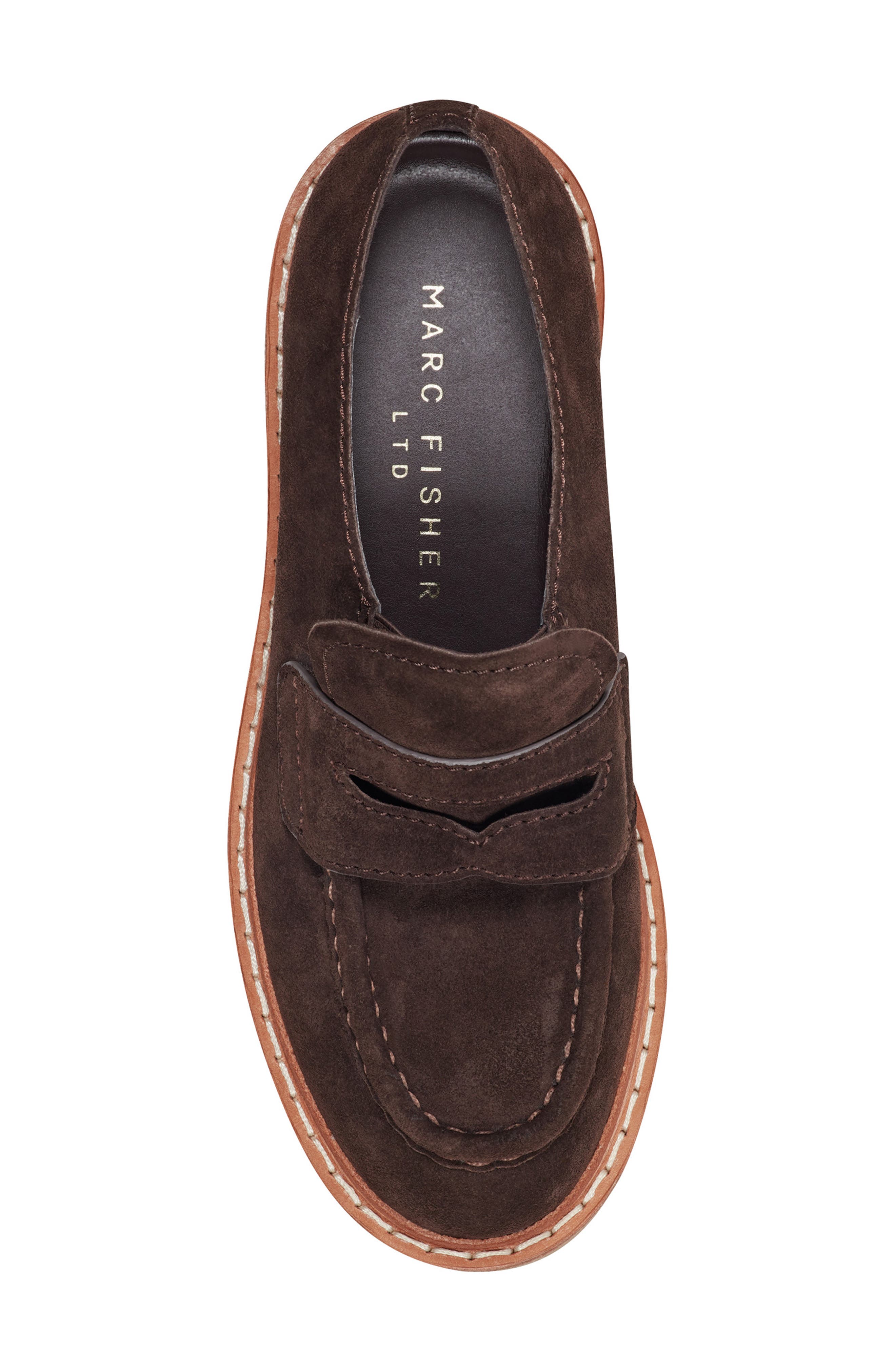 Marc Fisher LTD Norton Lug Sole Penny Loafer, Alternate, color, Dark Brown